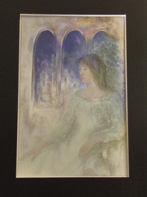 上田勝也、【夜】、希少な額装用画集より、新品額装付、状態良好