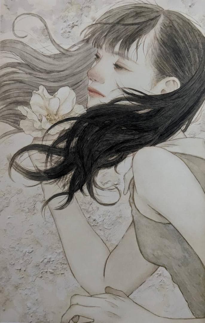 山本晴日、「潮風にちぎられて」、希少画集・額装画、日本製・新品額縁