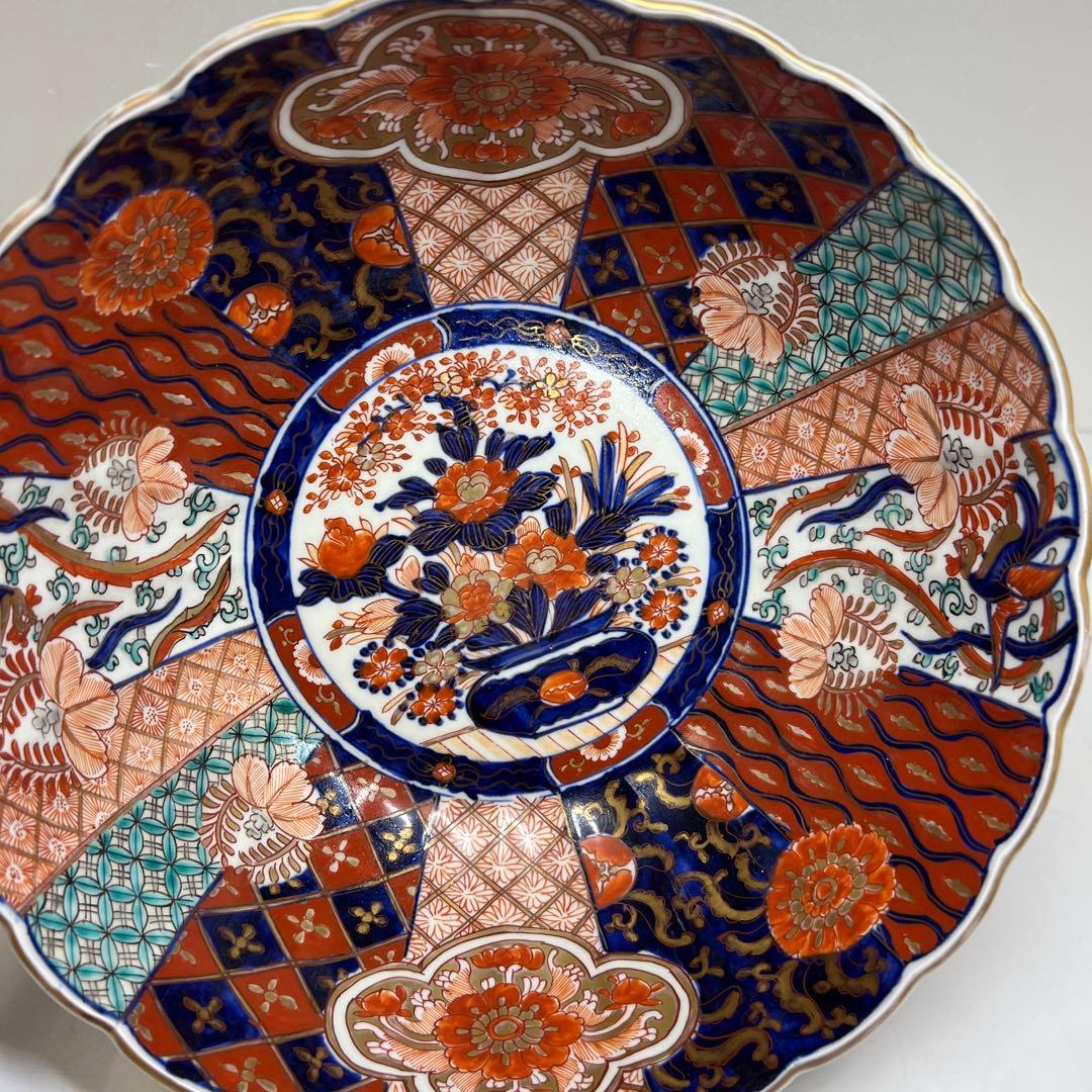 専用　古伊万里　染錦　菊割大鉢　幅約30.7㎝　タサオ　東さ8-0119①