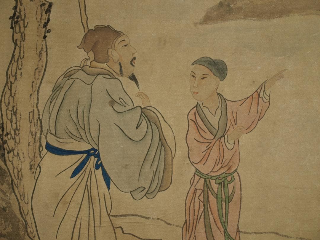 人物図 中国　五代 肉筆保證 唐物唐本　掛け軸　捲り BD323A12-1