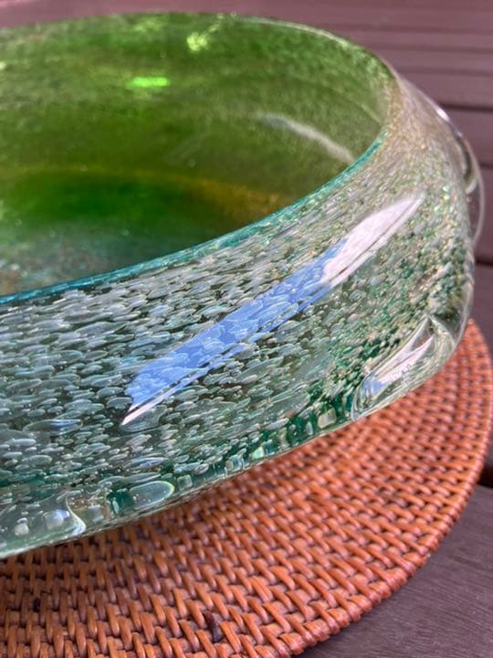 稲嶺盛吉　泡ガラス　花器　翠