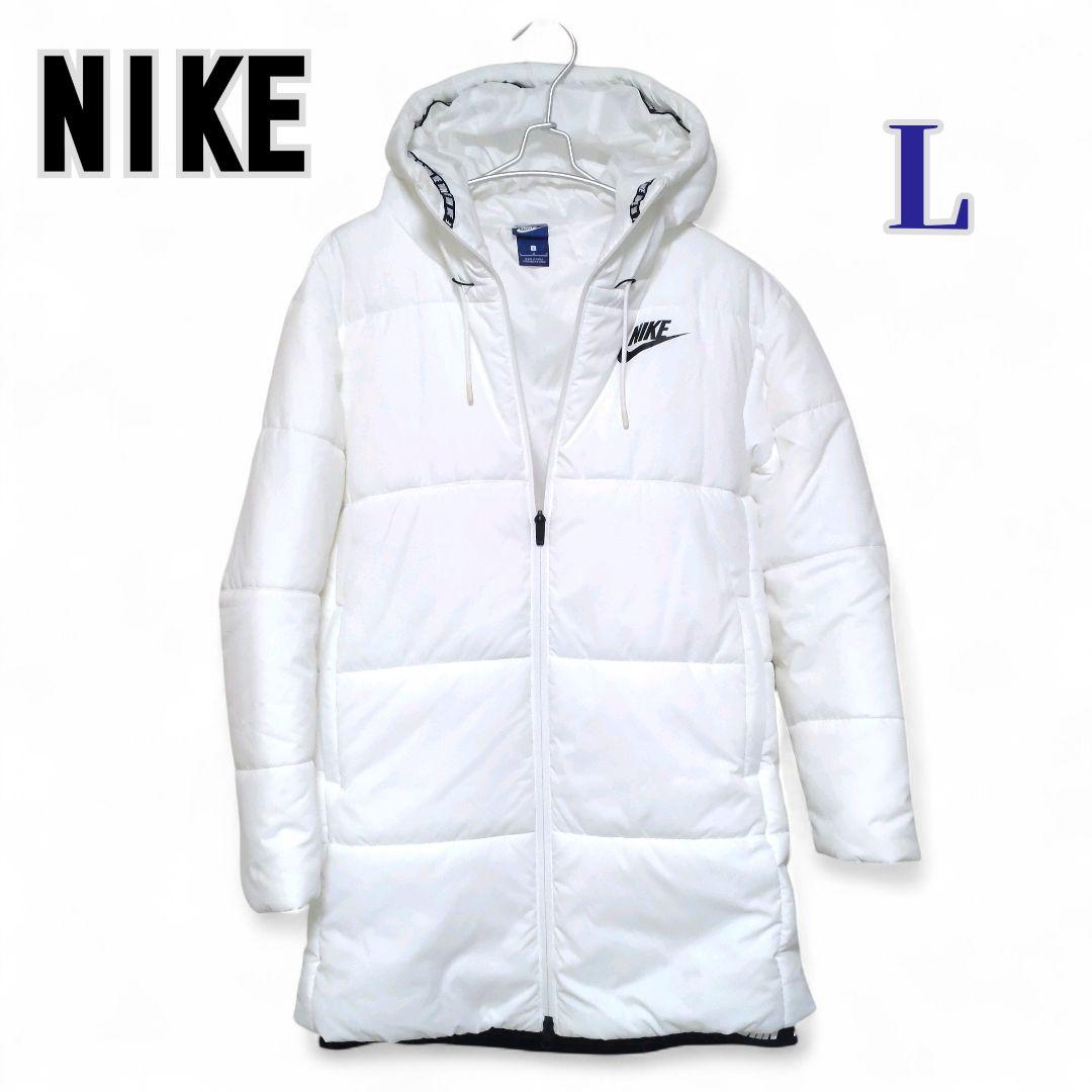 極美　ナイキ　レディース 中綿ダウンジャケット　L　フード付　防寒　ホワイト