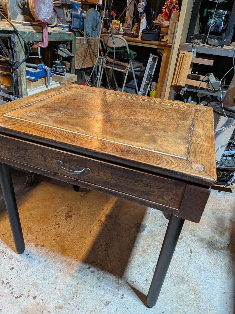 ケヤキ　木製 文机 引き出し付き　再生家具