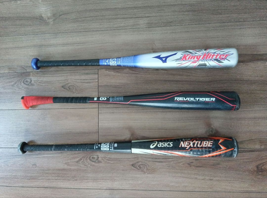 軟式野球　少年　バットセット３本（ミズノ、ミツワタイガー、アシックス）ケース１個