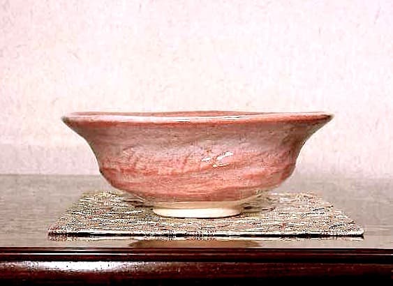 楽焼　高台寺窯　坂本仙楽 作　赤平 茶碗　共箱　無傷。