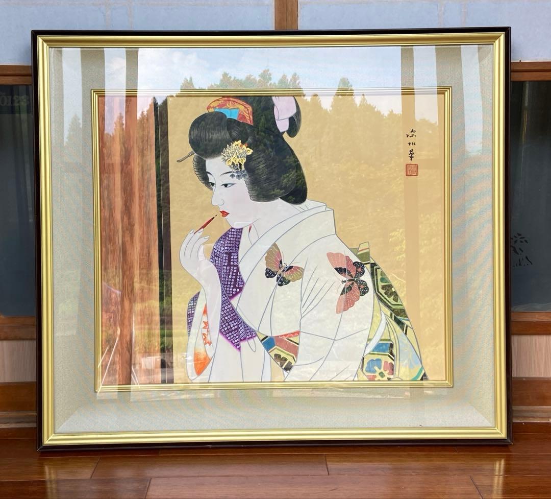 伊藤深水筆美人画額　大作　肉筆