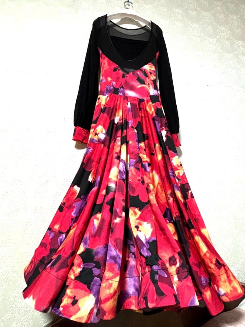 花柄ロングドレス・社交ダンス　パーティー