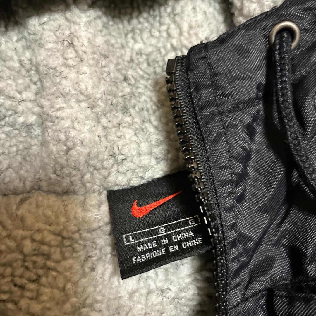 90s NIKE ベンチコート ロング 黒 グレー スオッシュ L 裏ボア 古着