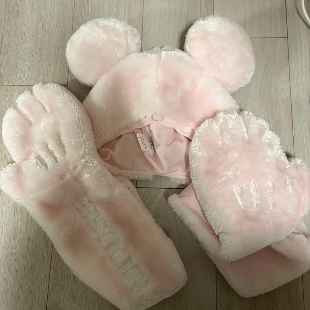 ディズニー マフラーキャップ ピンク　ミニー　ミッキー　カチューシャ