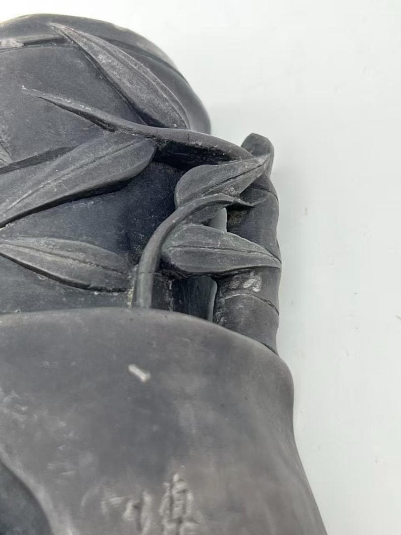 古端渓硯　清時代　刻竹型封猴吉祥文 【封候】【博砚堂珍品】　極上品(A-98)