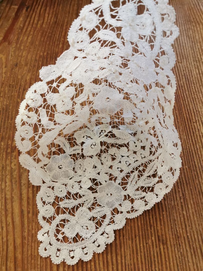 アンティーク ベルギーブルージュ ボビンレース ボネ リネンキャップ 三つ葉☘