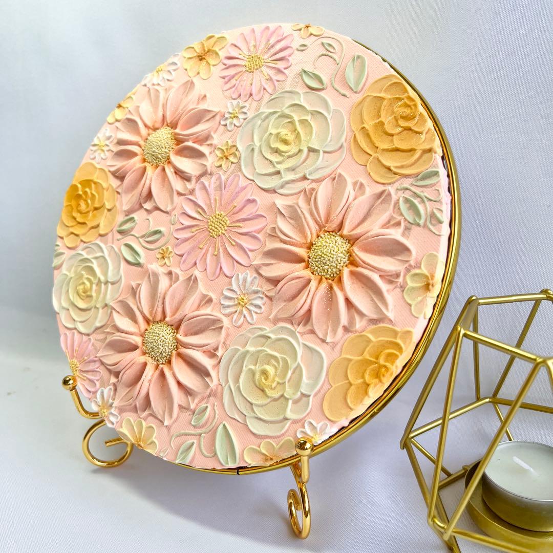 テクスチャーアート　絵画　インテリアアート　花　立体　絵　北欧インテリア　花の絵