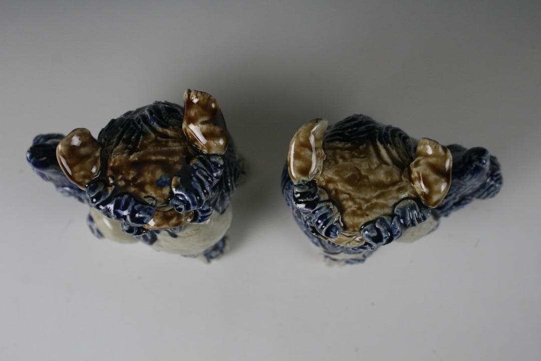 人間国宝金城次郎一門　金城敏徳 作　呉須色付立シーサー（中）1対