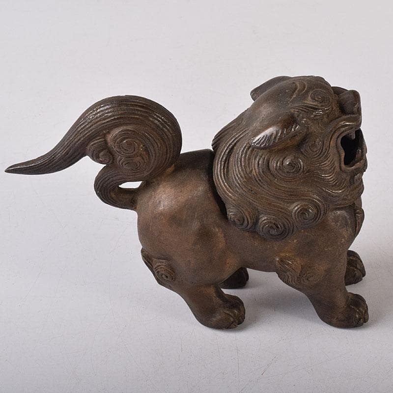 時代金工　古銅　獅子香合　時代箱　V　R8303