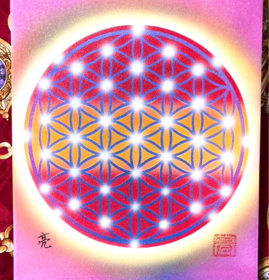 曼陀羅アート神聖幾何学模様☆フラワーオブライフ F3キャンバス 高波動絵画