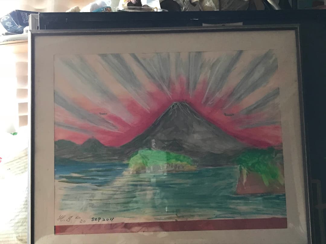 空飛ぶ前衛抽象画家、糸川裕志の水彩画、富士山曼荼羅の初期の作品、２点セット