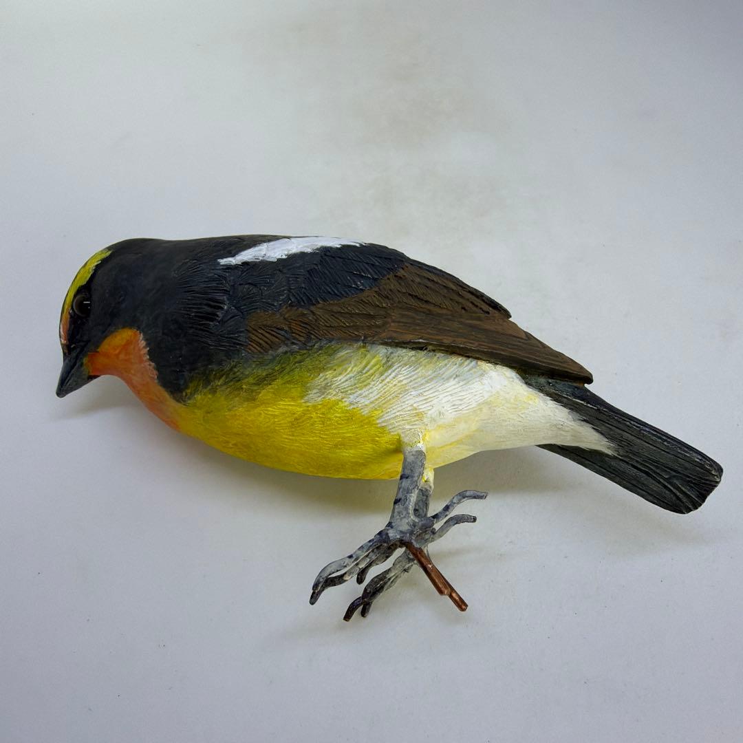 「キビタキ」　木彫りの野鳥　 バードカービング　野鳥彫刻 リアル彫刻