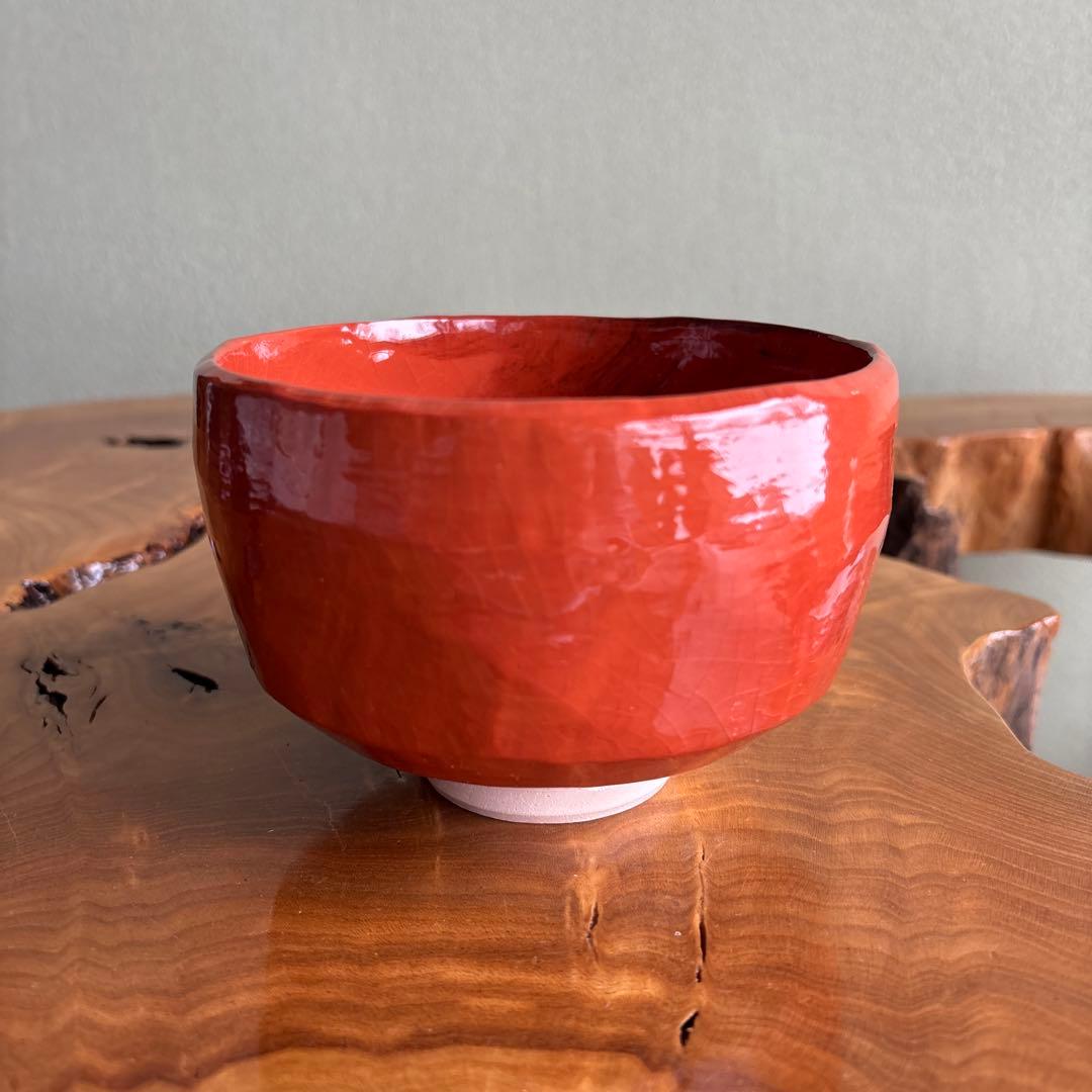 手塚祥堂作 赤茶碗 祥堂窯 抹茶碗 茶道具 共箱（434Da）
