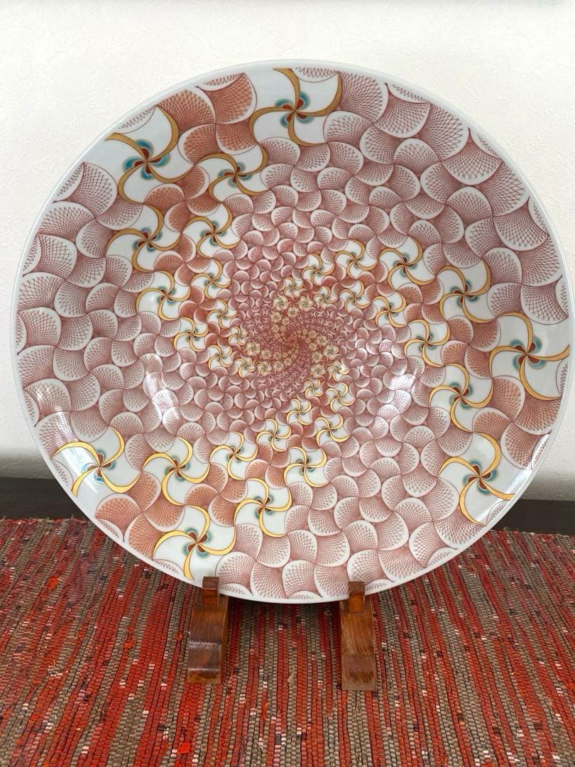 福島武征　(雅号:九谷 武山) 作　赤網手風車文　大鉢