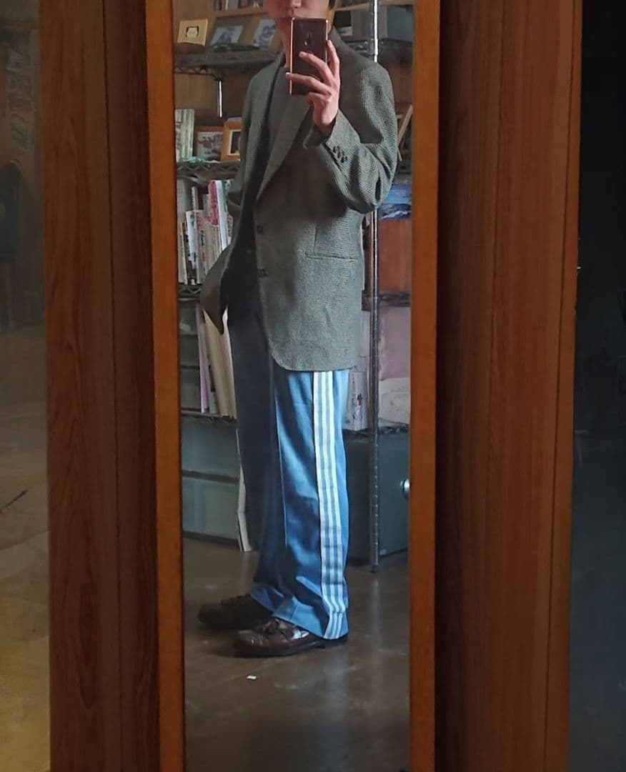 70s 極太 adidas トラックパンツ 水色 ATP似