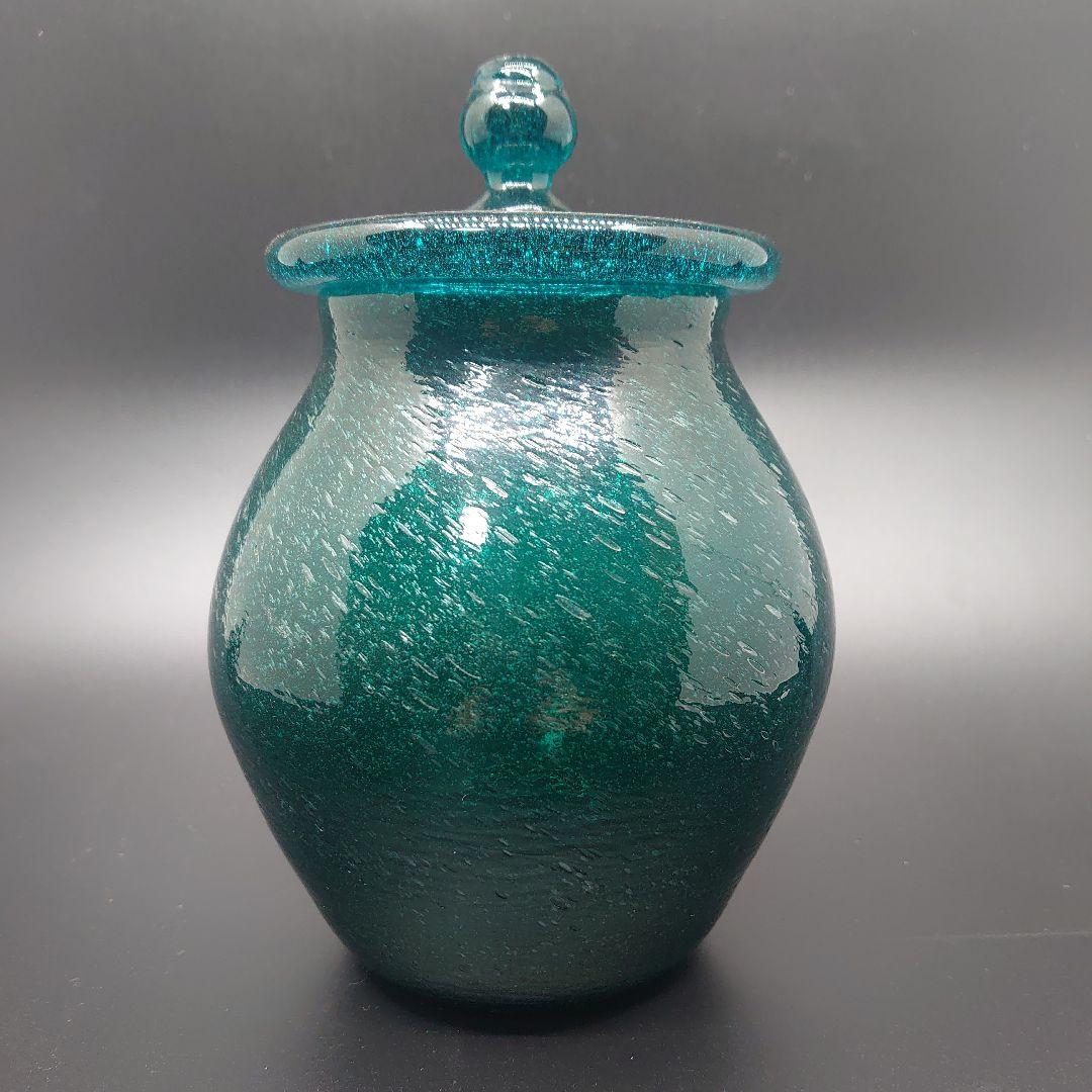 【倉敷ガラス】小谷眞三作 吹きガラス 肉厚の蓋付き瓶