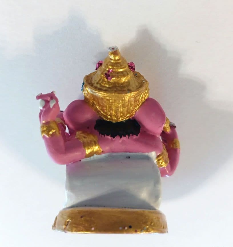 ピンクのガネーシャ像 ミニチュア置物（ゴールド）
