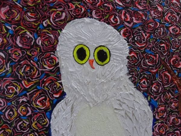 TOMOYUKI・友之、「花とフクロウ」、証明書付、額付、絵画 油絵 油彩画