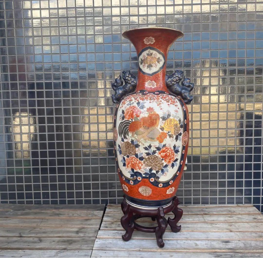 伊万里焼 大花瓶 壺 金襴手 花鳥文 骨董品 稀少 高さ76cm 狛犬