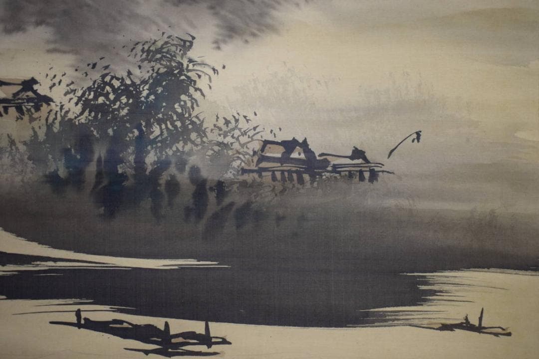 模写/谷文晁/山水図/佐竹永陵の桐極箱付/布袋屋掛軸HG-228