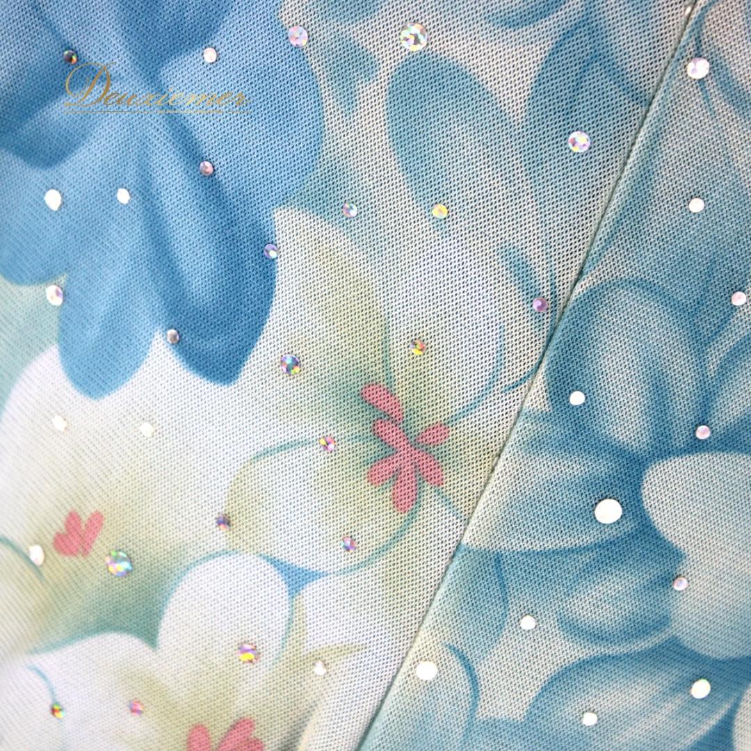 【美品 社交ダンス衣装】ワンピース ドレス 水色 ライトブルー チョーカー 長袖