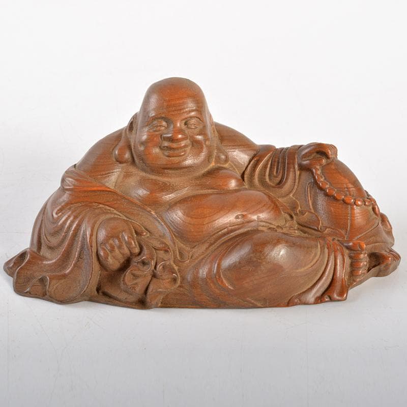 中国　唐木黄楊木彫刻　布袋座像　置物　C　R6716E