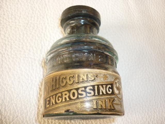 美品1950年代米国製◆HIGGINS（ヒギンズ）ラベル・コルクふた付きインク瓶