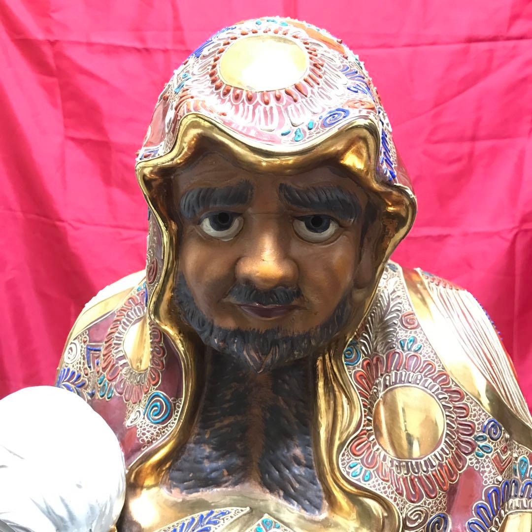 超驚愕‼️超大型‼️九谷焼達磨大師立像‼️摩訶不思議な御顔‼️正面厳顔、横面笑顔☆