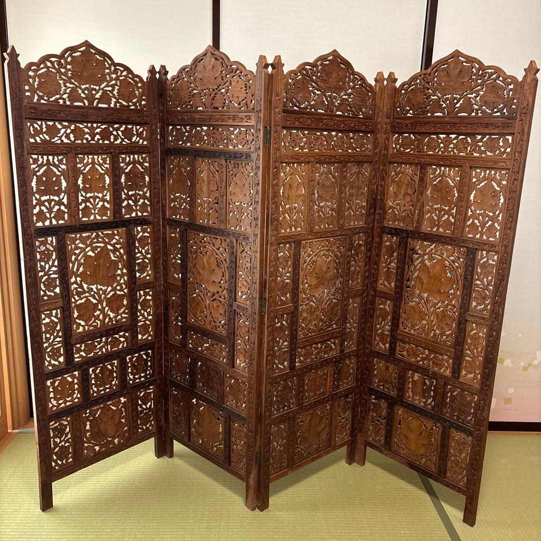 木製彫刻パーテーションアジアンスタイル