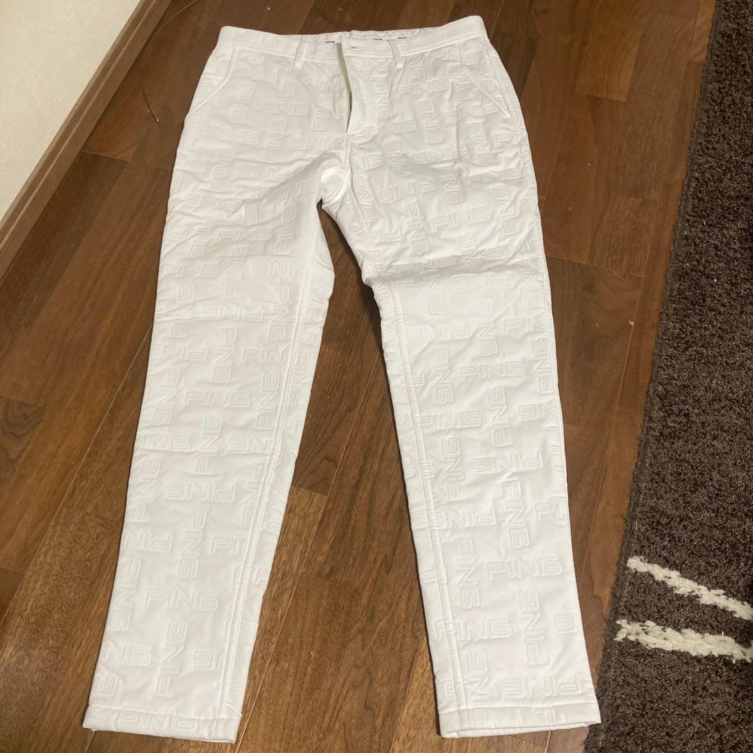 PING ホワイトパンツ ロゴ刺繍入り　中綿入り