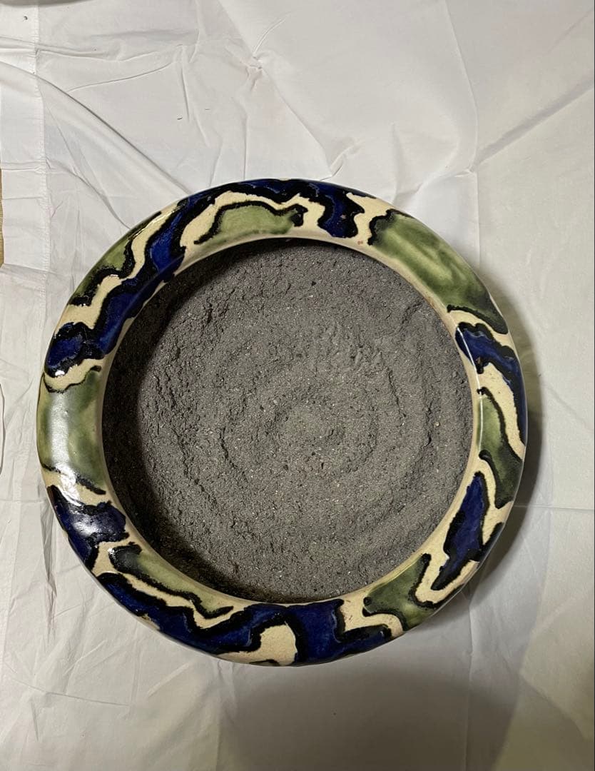 陶器製 火鉢 緑と青の模様　エコメルカリ便の承認お願い致します