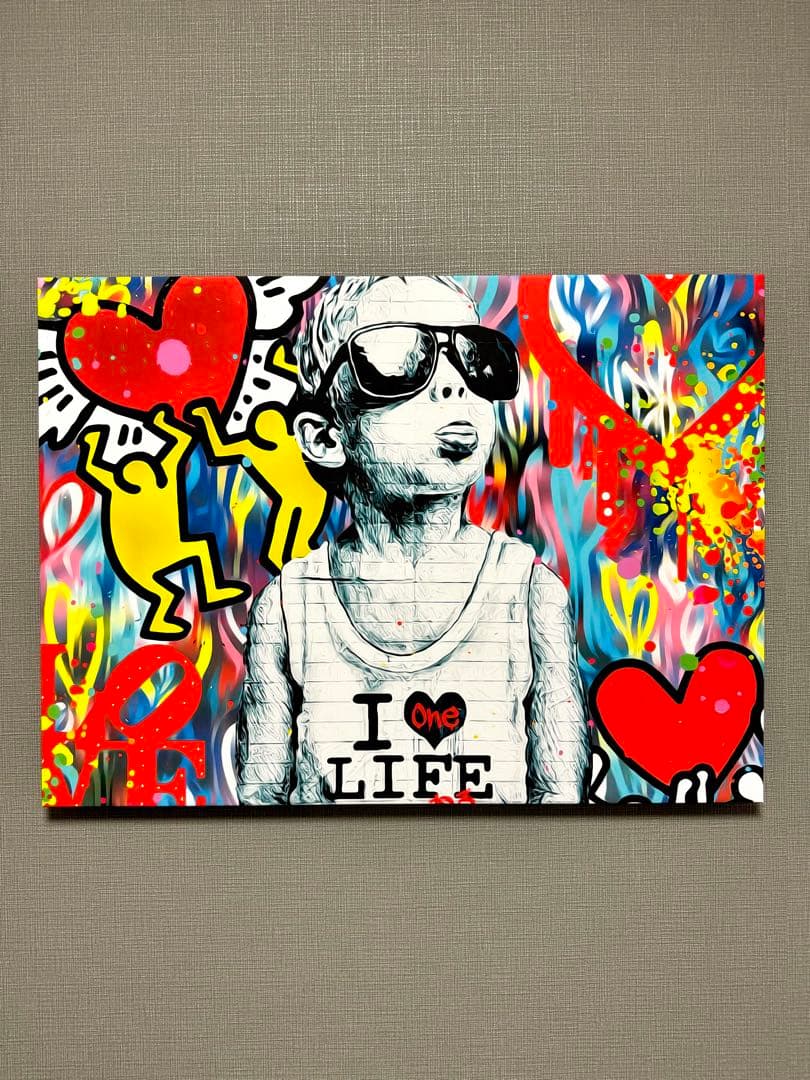 No.197木枠付きキャンバスアート　バスキア　BANKSY アートポスター