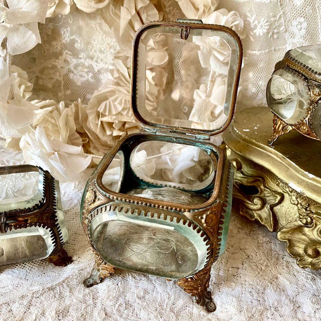 ベベルガラスジュエリーボックスL アクセサリーケース　フランスアンティーク