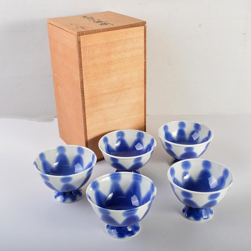 和食器　仁一作　高台小鉢揃　5客　共箱　V　6209C