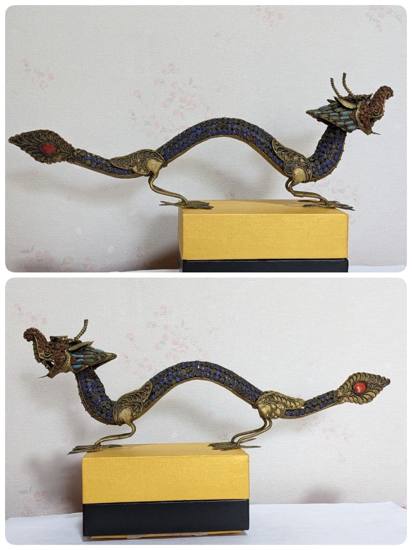 ♦中国 景泰藍？琺瑯彩 龍 置物飾り 七宝焼 古玩 古美術品 美術品 骨董品