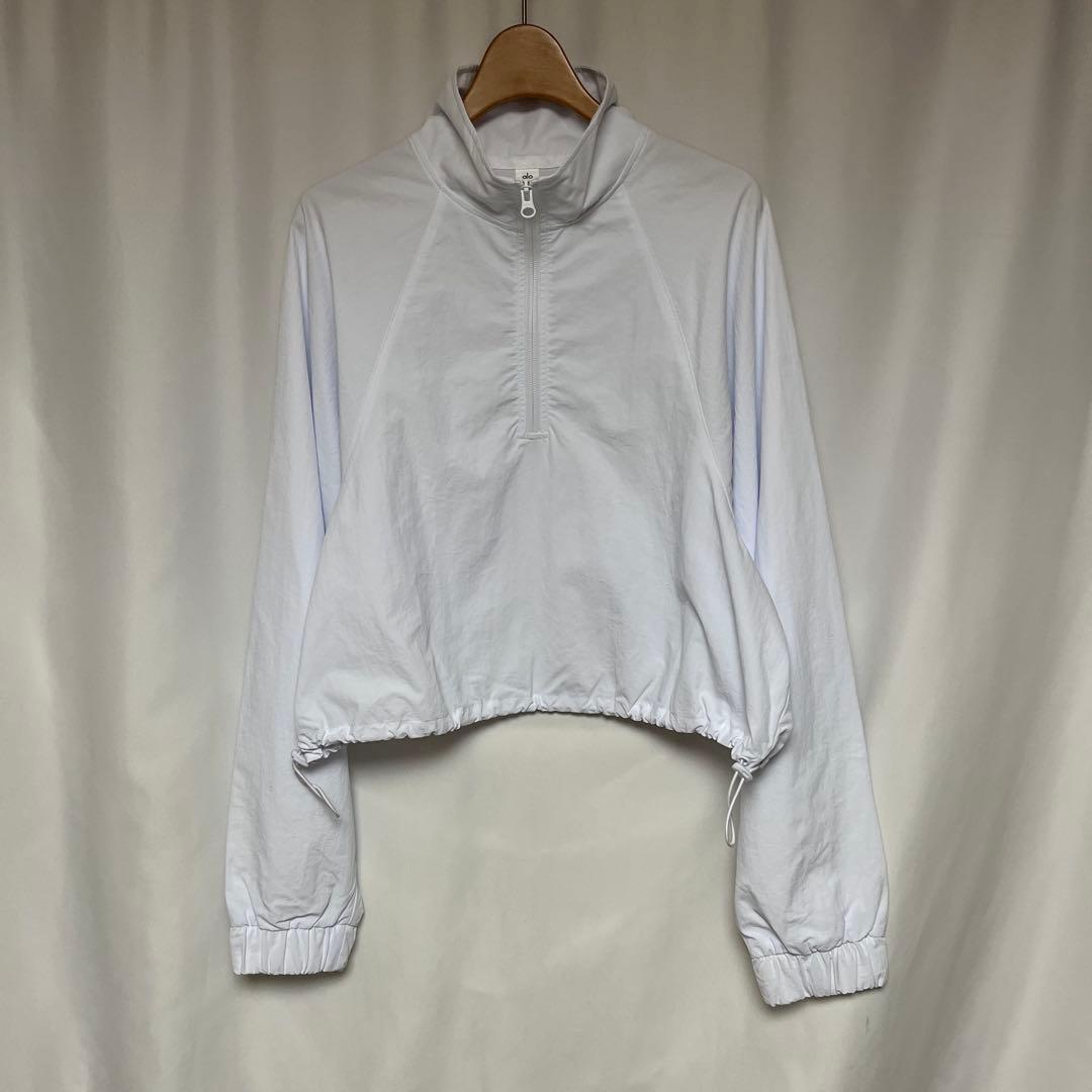 alo yoga ハーフジップ ショート丈ナイロン ジャケット ホワイト M