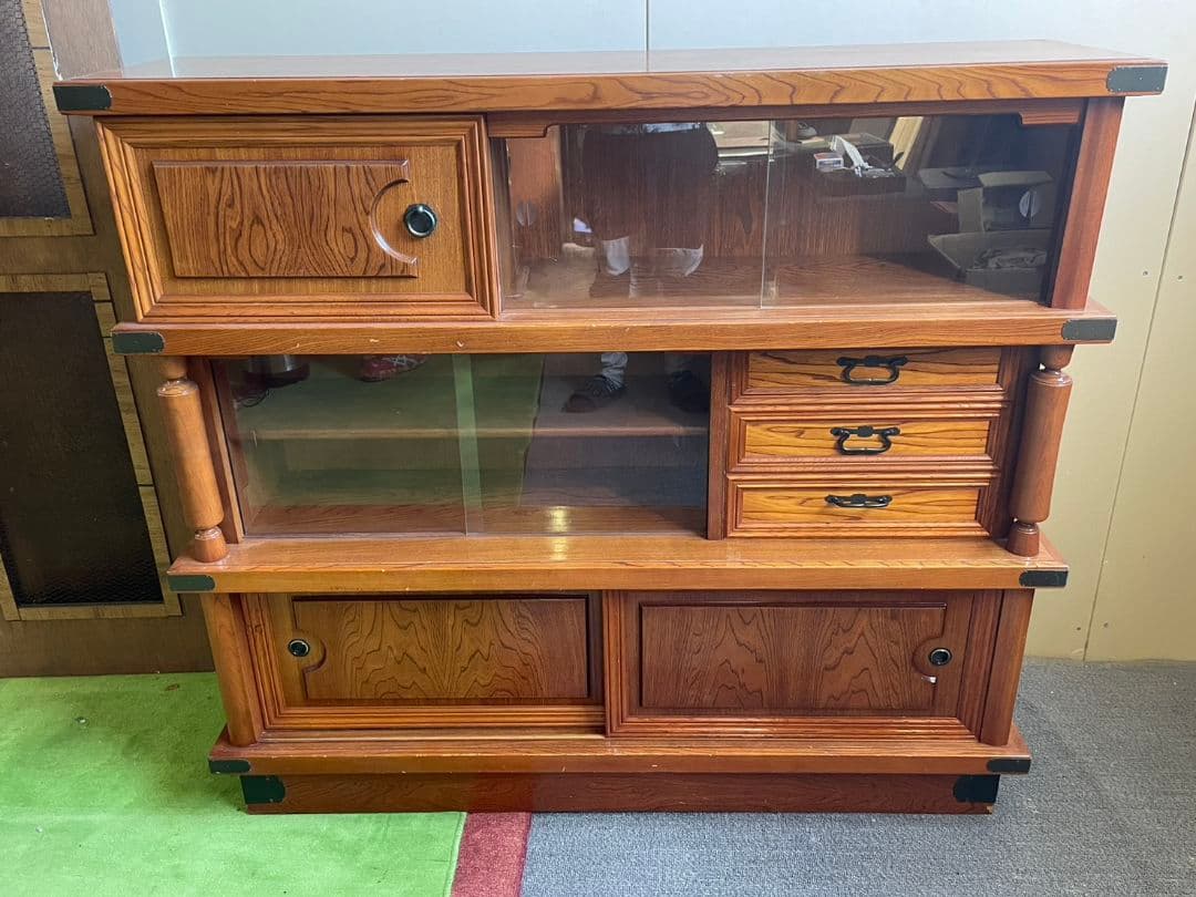 木製 アンティーク 茶箪笥 飾り棚 食器棚 収納 昭和 レトロ