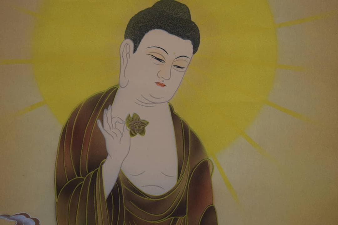 真作/素仙/三尊佛図/桐共箱付/布袋屋掛軸HE-650