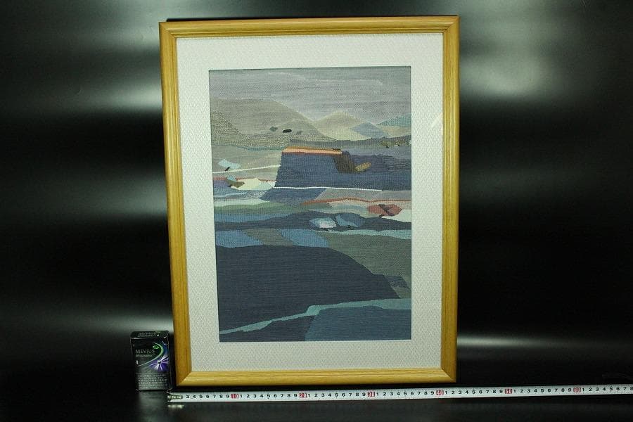 室内調度品 裂地風景画 額装 西陣 呉服屋蔵(K-LC936)