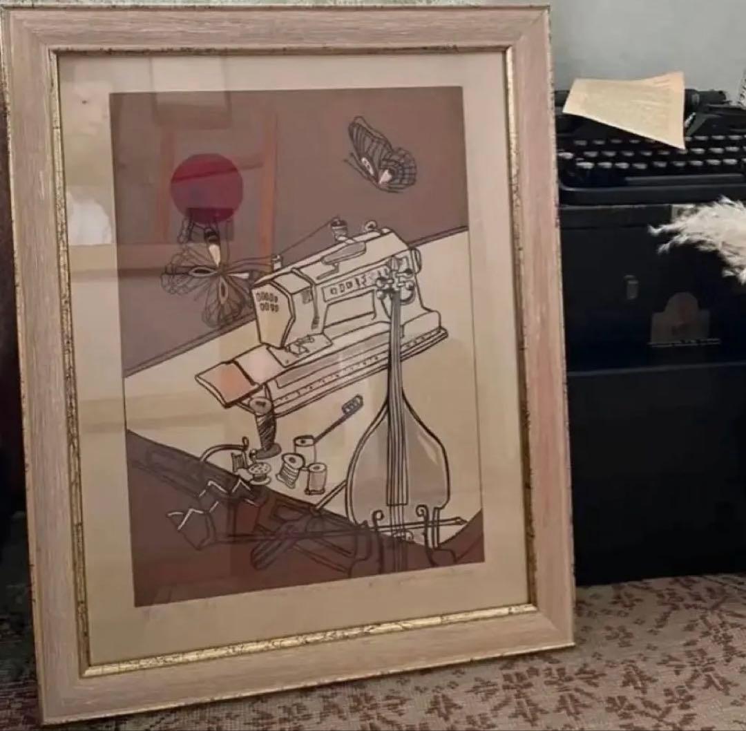 希少　シルクスクリーン　限定版　サイン、ED有　アンティーク額　ジニー・キム　蝶