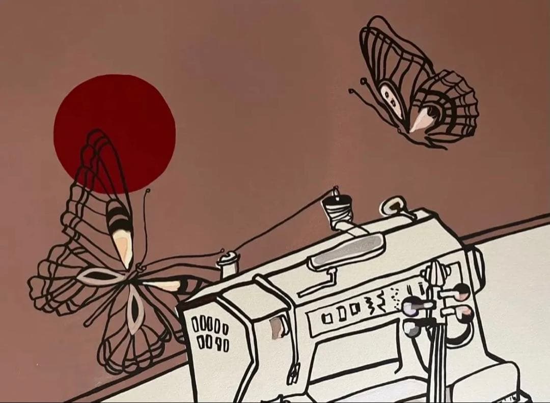 希少　シルクスクリーン　限定版　サイン、ED有　アンティーク額　ジニー・キム　蝶