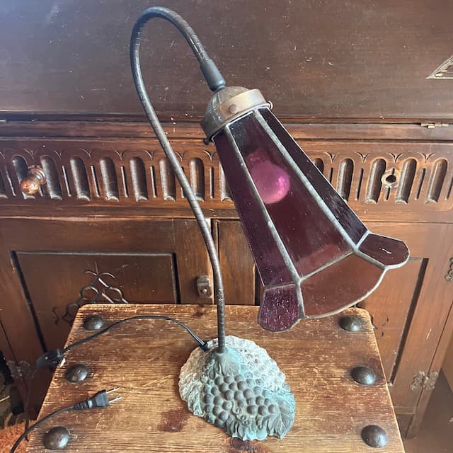 ヴィンテージ ステンドグラス テーブル ランプ 照明 グースネック 気泡 古道具