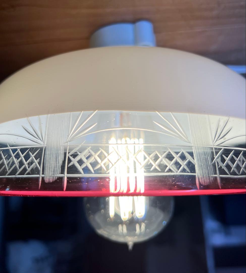 大正ロマン　切子縁赤電笠　和ガラス　灯り　照明　アンティーク　古道具