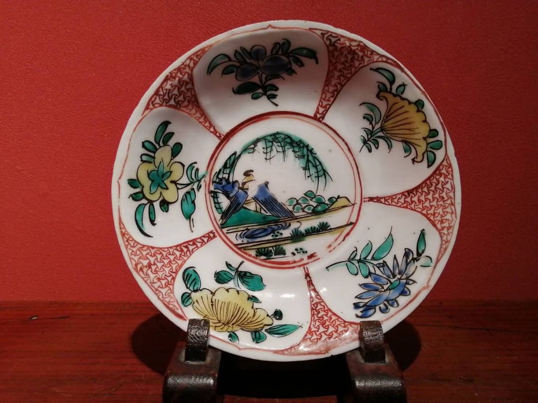 【最終価格】古九谷色絵苫屋図皿（江戸前期）