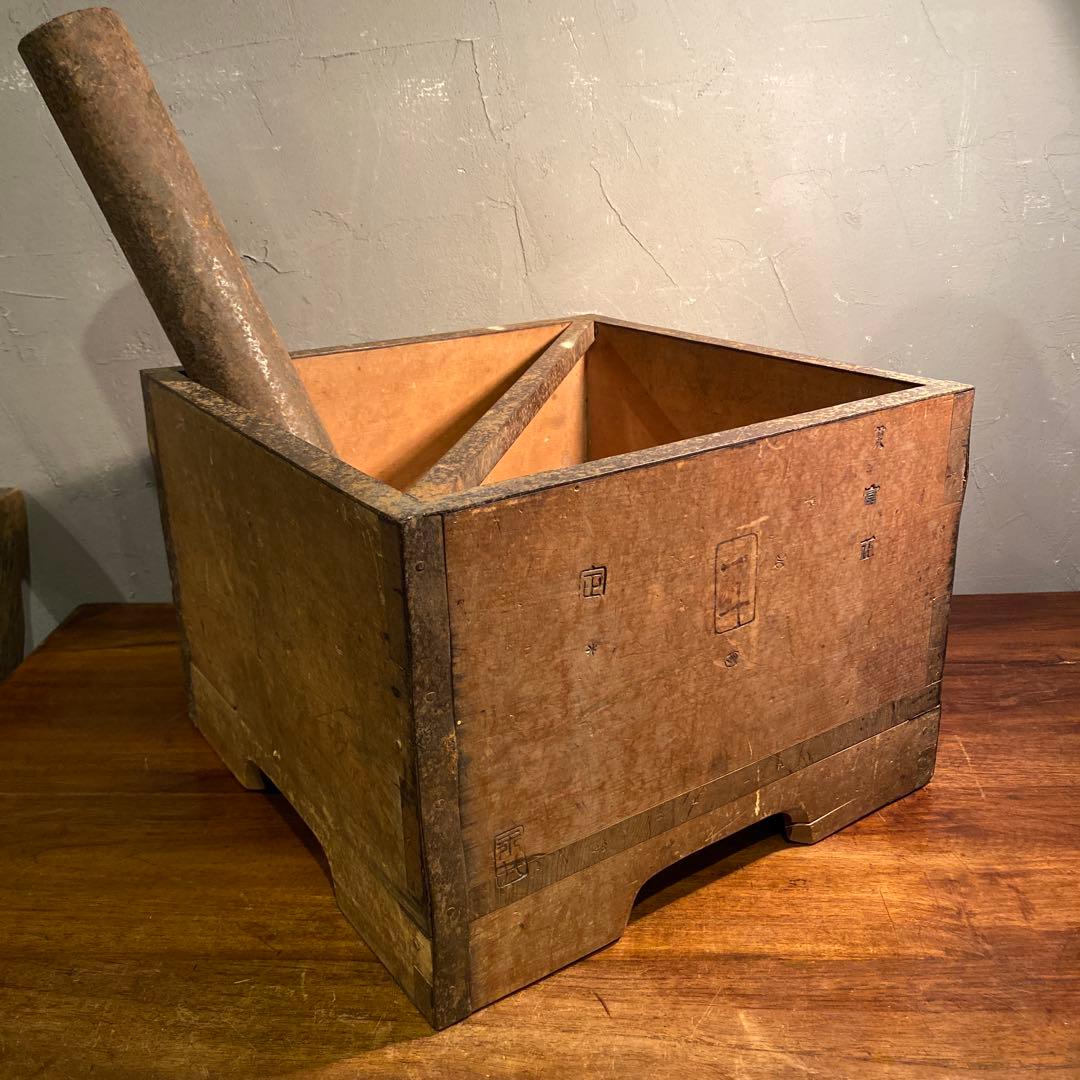 時代物 明治 大正 一斗枡 木箱 骨董品 古道具 すり切り棒 古民具